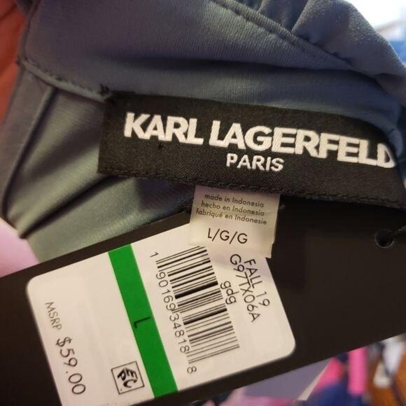 Karl Lagerfeld Paris NWT Womens Blue Sleeveless High-Neck Ruched Blouse L - Picture 3 of 10